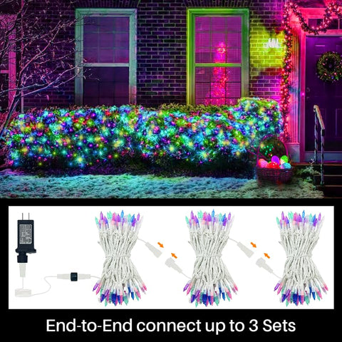 LAMPHOME pastel easter lights demonstrate 3-strand linking for large displays