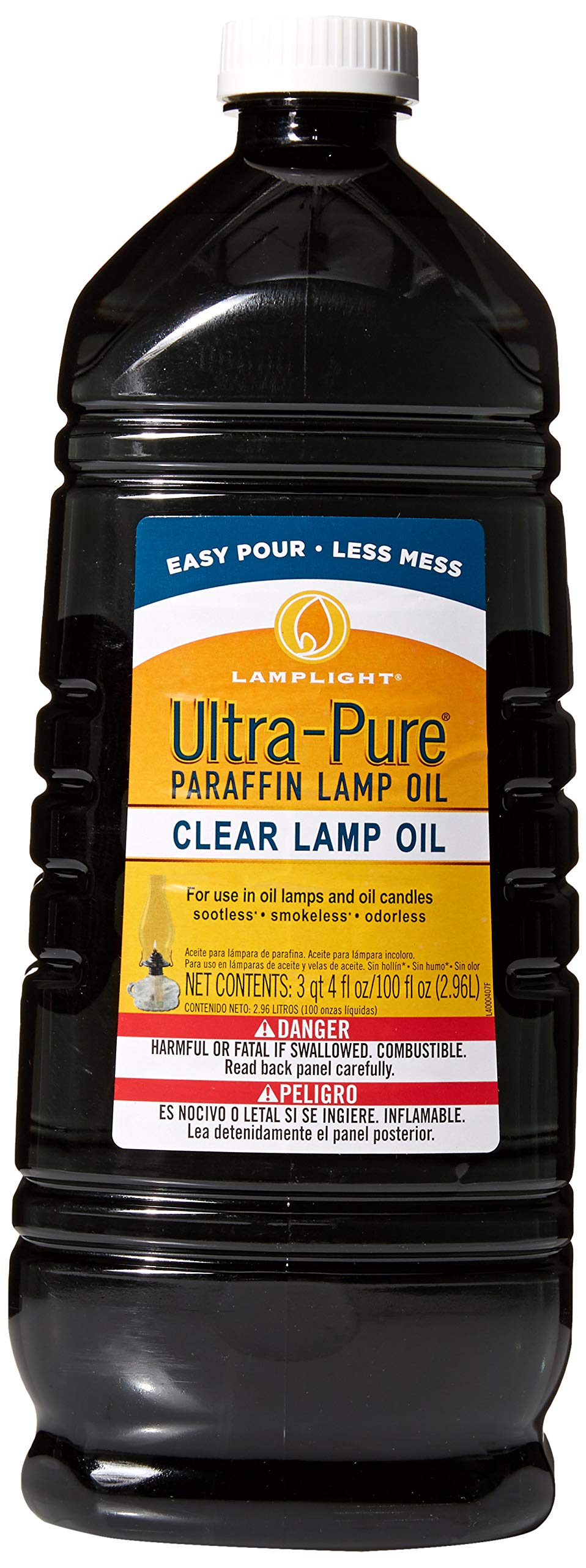 Lamplight 100-ounce Ultra-Pure Paraffin Oil bottle ready for clean, easy refills.
