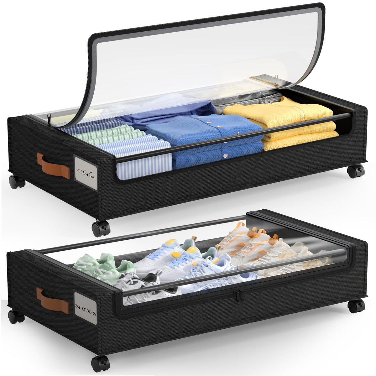 LAMU under bed storage wheels 2-pack for organized bedrooms and easy access.