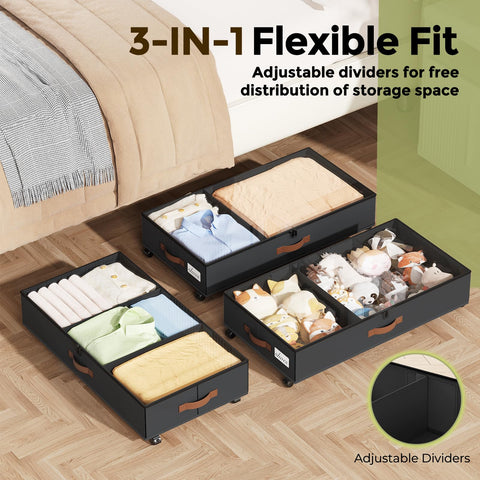 LAMU under-bed storage with clear lid highlights visibility to spot shoes at a glance.