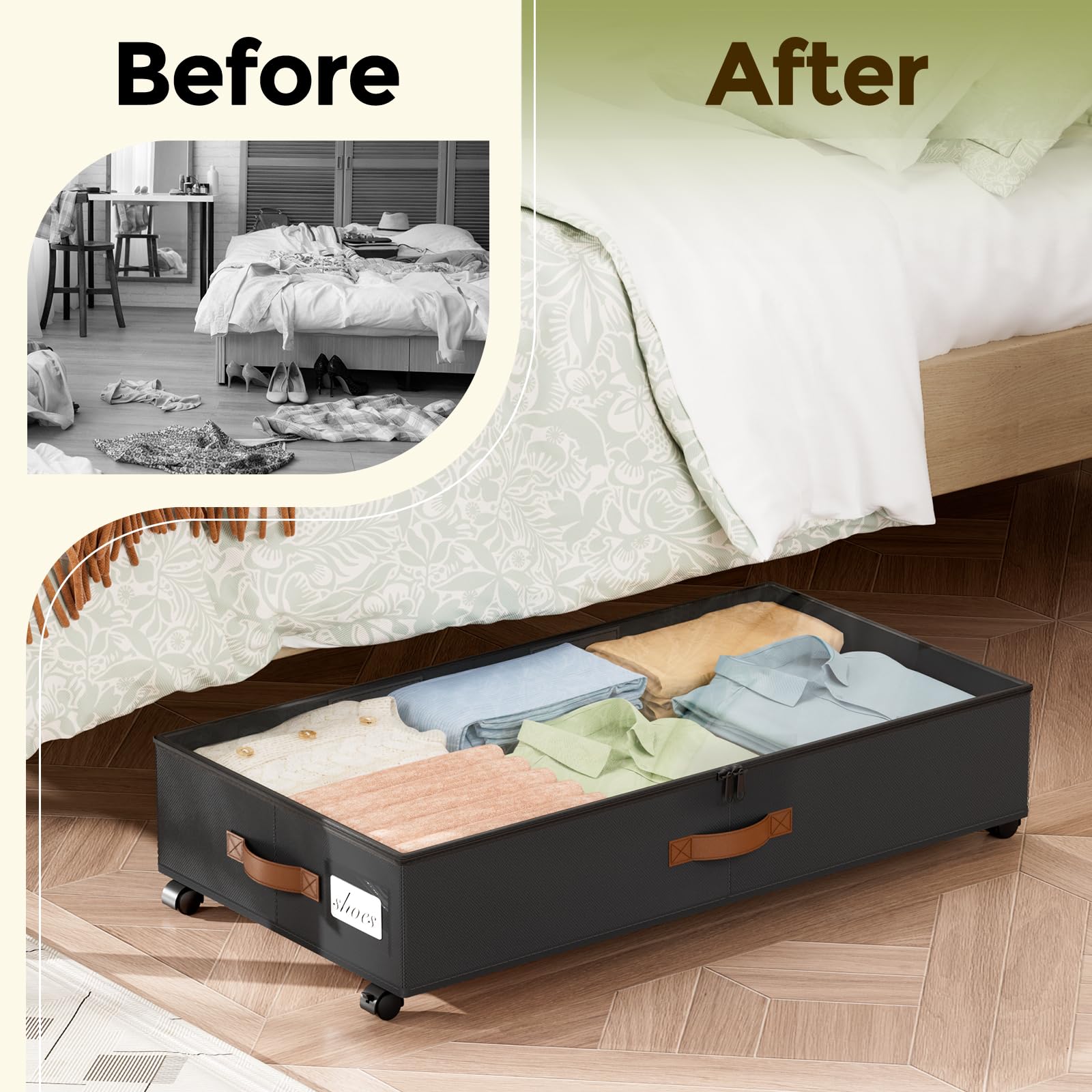 LAMU storage in closet or under-bed use showcases flexible storage options.