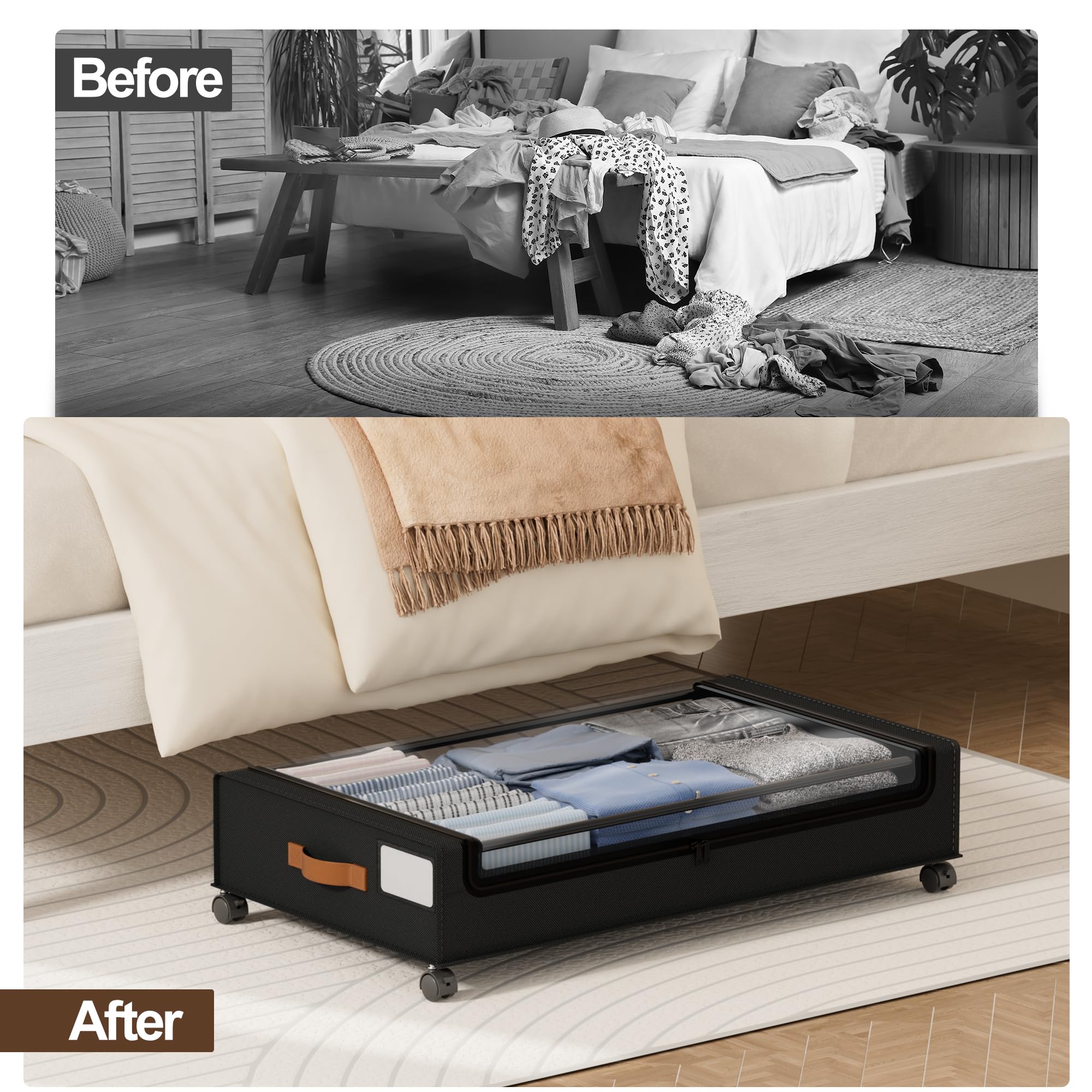 LAMU under bed storage wheels fold-flat design saves closet space.