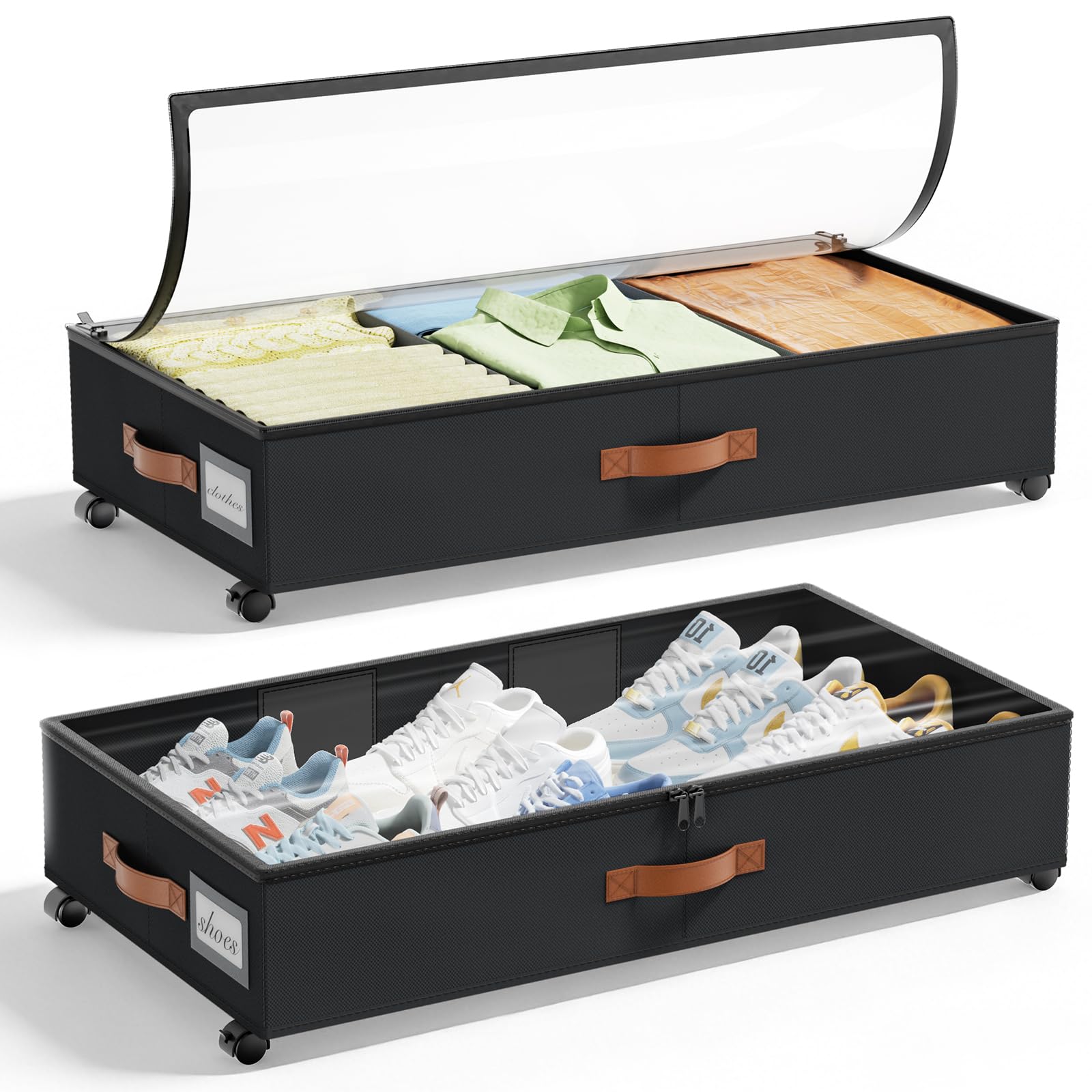 LAMU under-bed storage with wheels front view for easy access and space-saving organization.