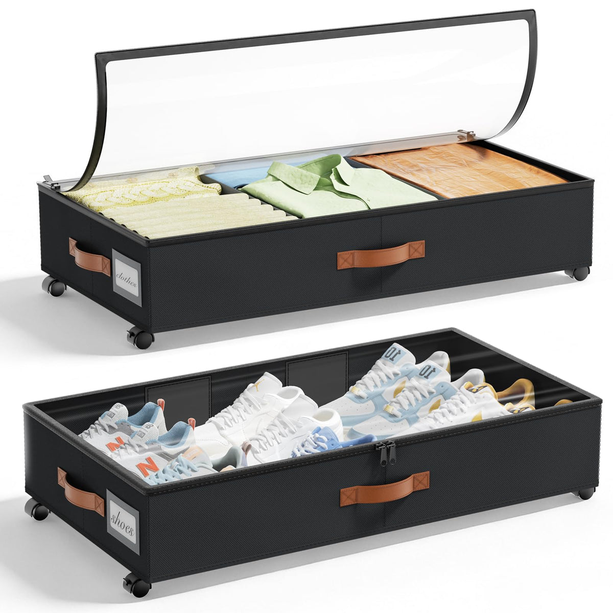 LAMU under-bed storage with wheels front view for easy access and space-saving organization.