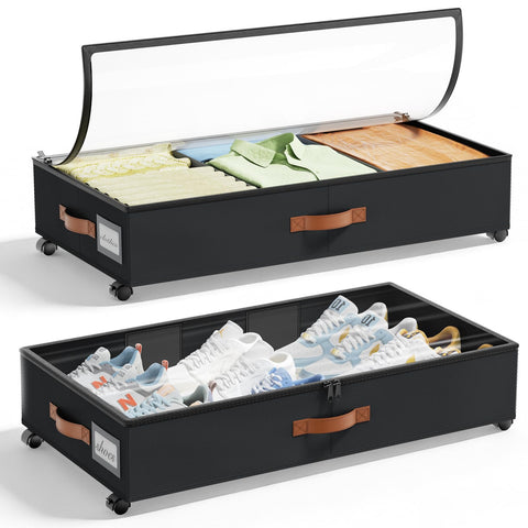 LAMU under-bed storage with wheels front view for easy access and space-saving organization.