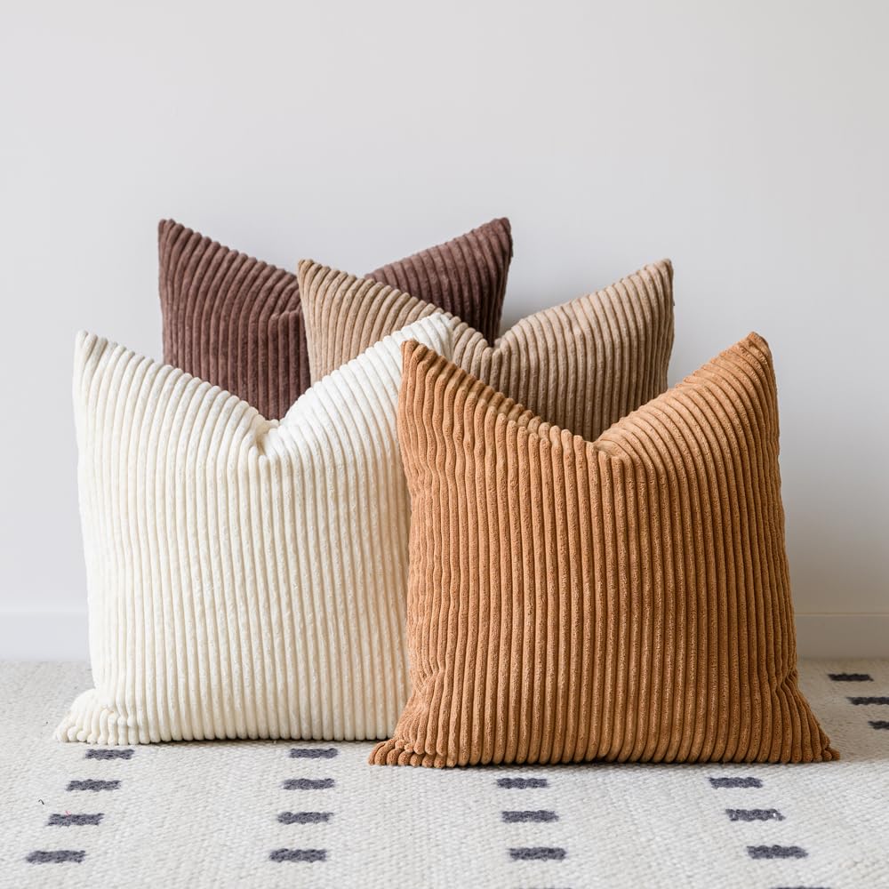 LANANAS cream pillow cover showcases soft corduroy texture for cozy living room decor.