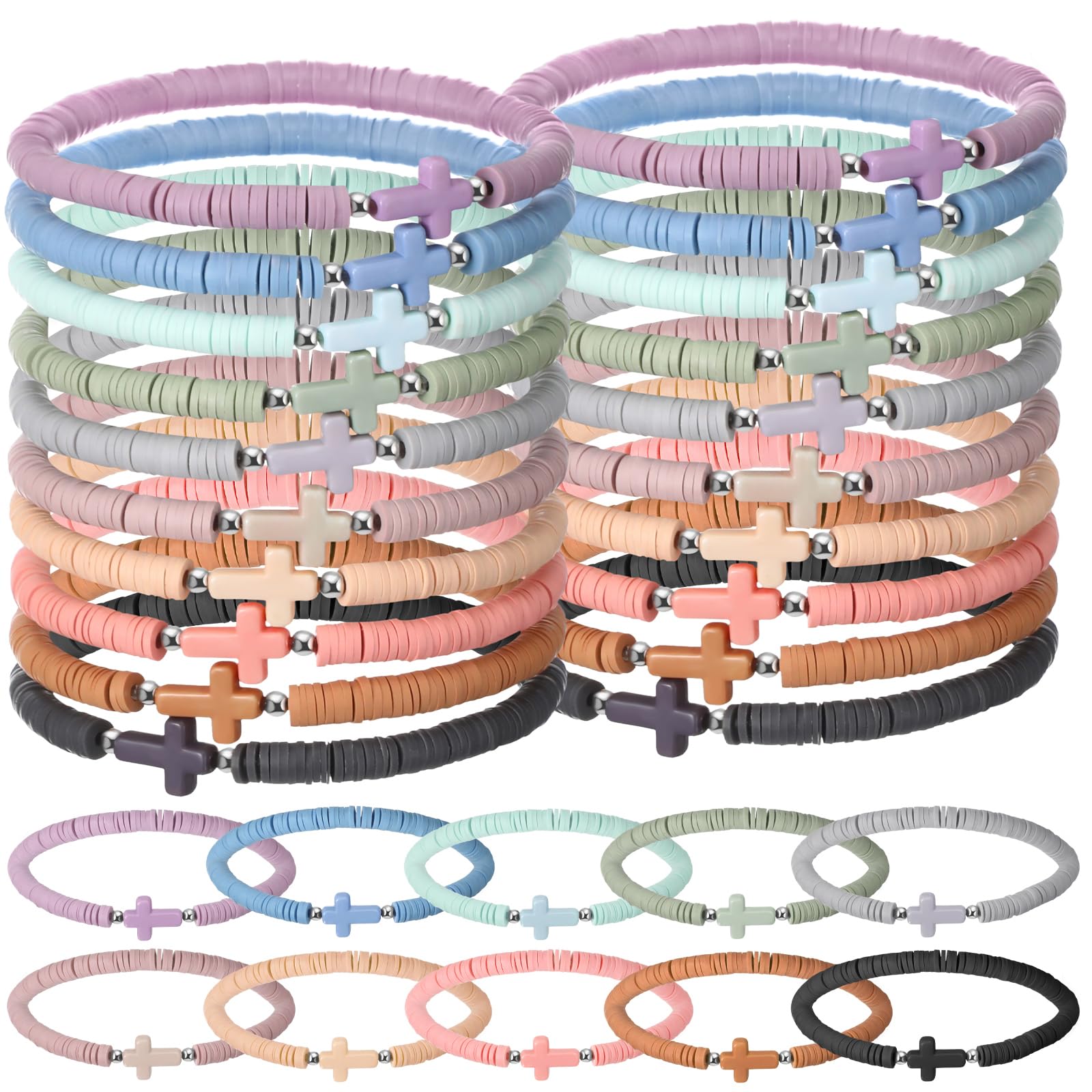 Landical bulk cross bracelets in a 50-piece Morandi pack for events