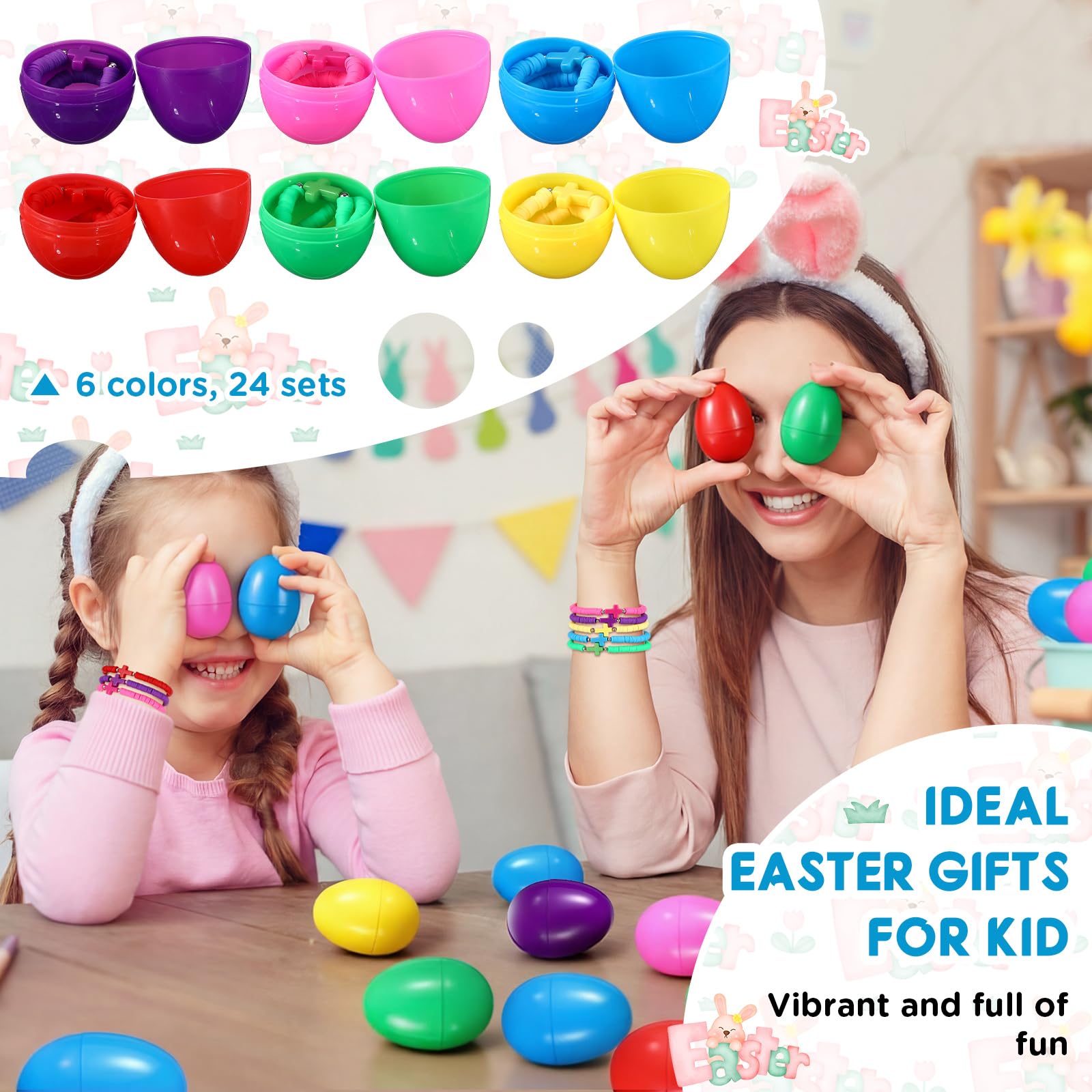 Landical festive Easter decor with 24 eggs and bracelets, great for decorations.