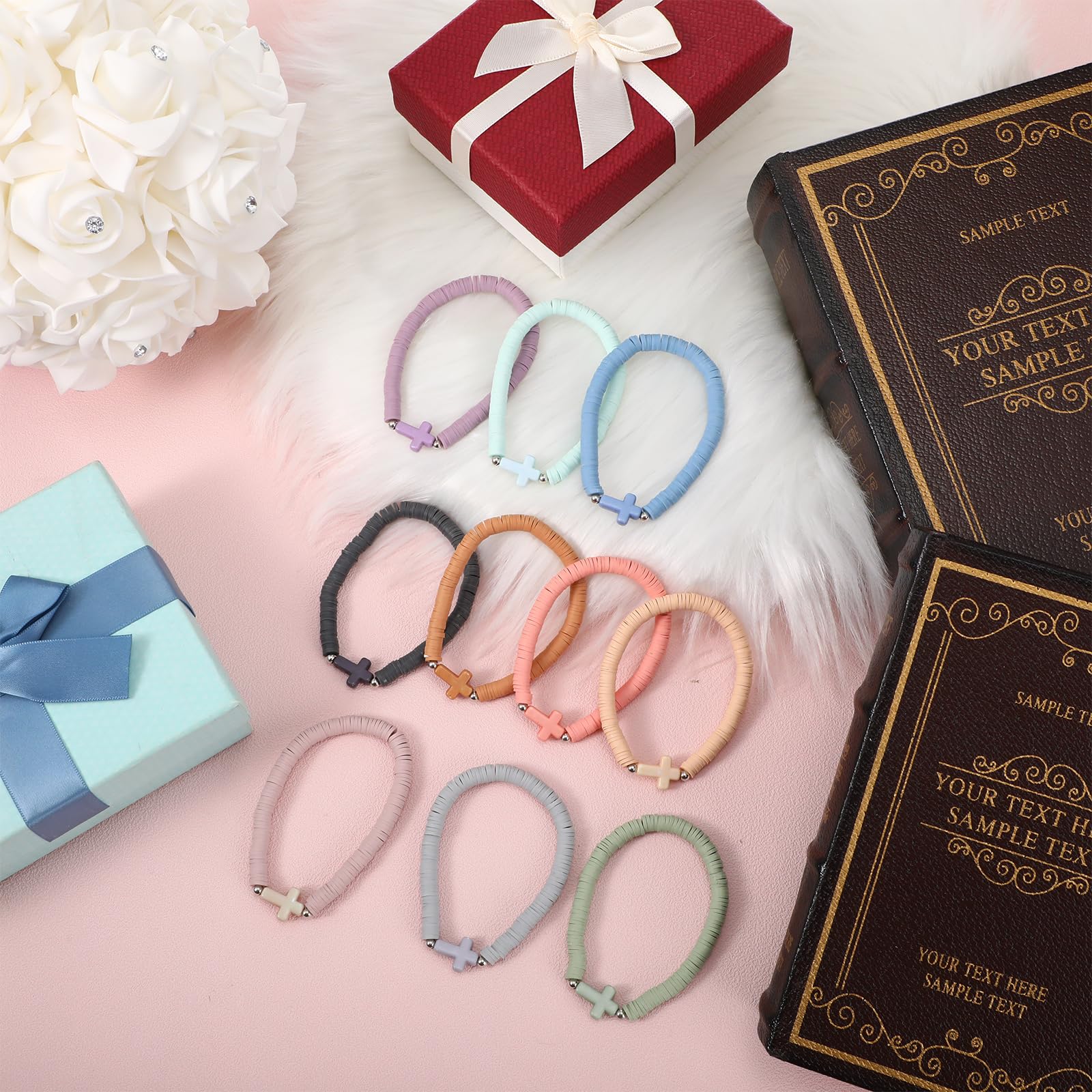 Colorful polymer clay cross bracelets by Landical in pastel tones