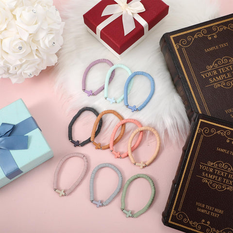 Colorful polymer clay cross bracelets by Landical in pastel tones