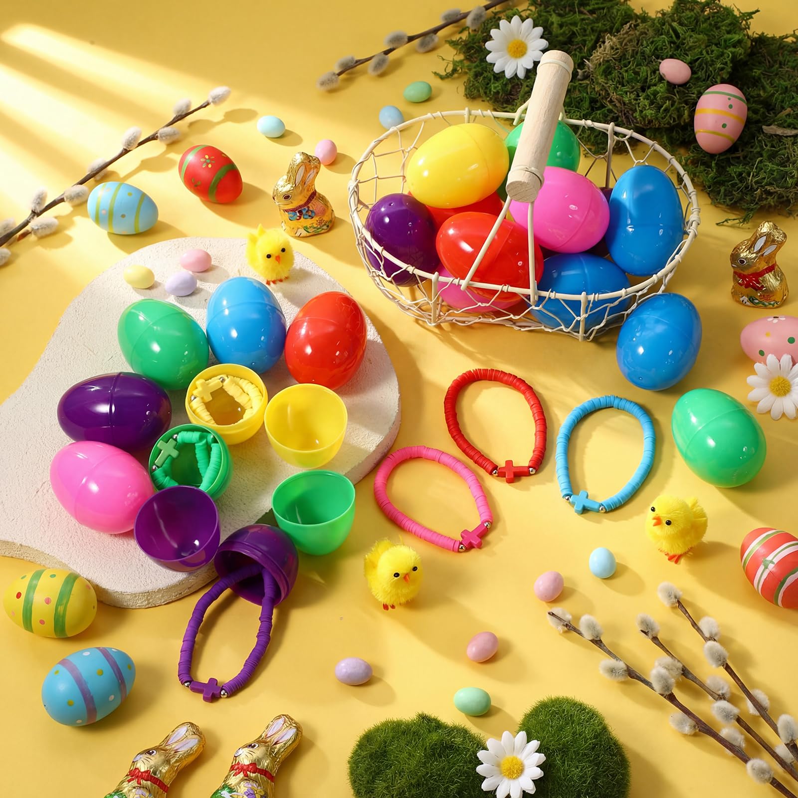 Landical polymer clay cross bracelets inside eggs, inspiring personalized Easter surprises.