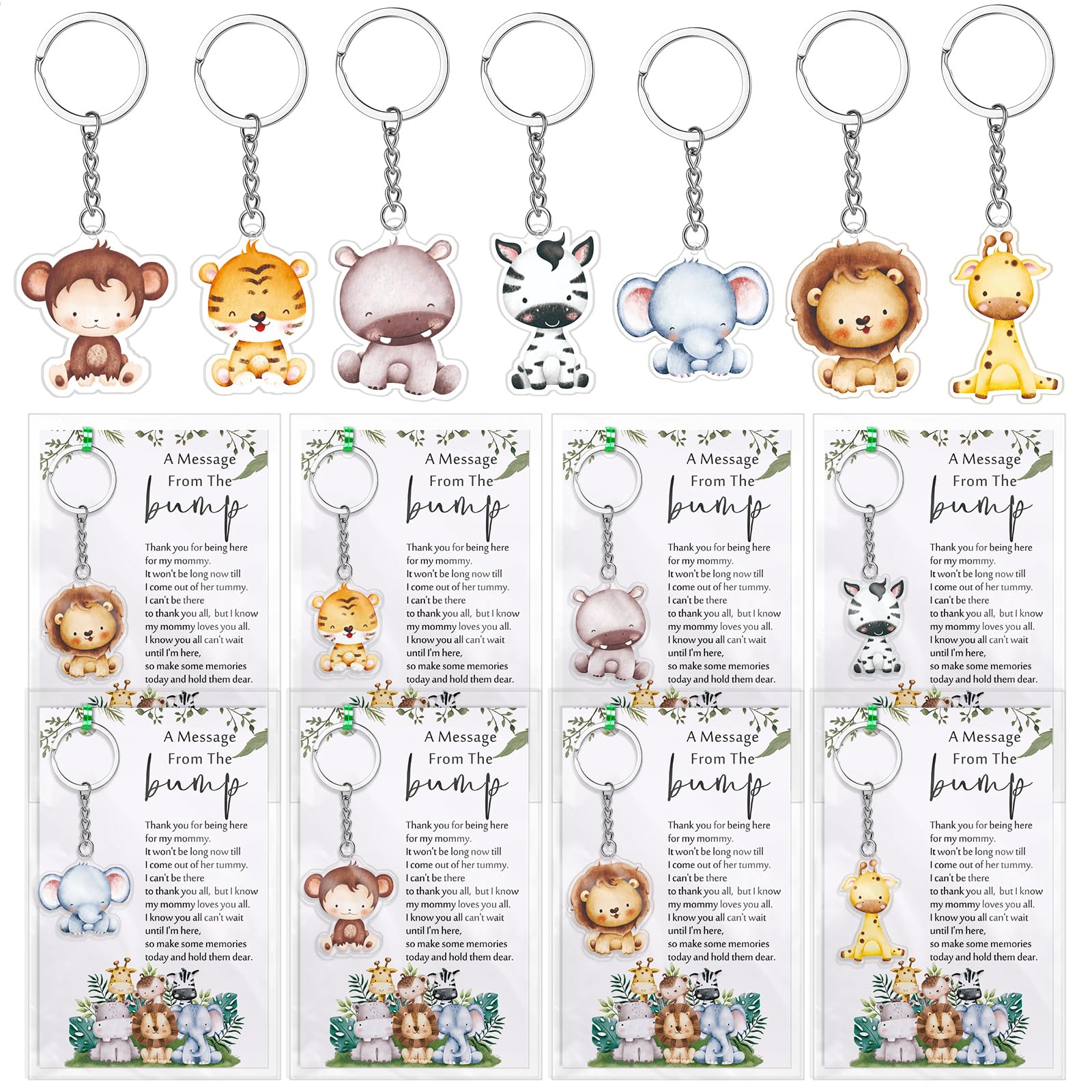 Landical safari animal keychains: durable acrylic keepsakes for baby showers.