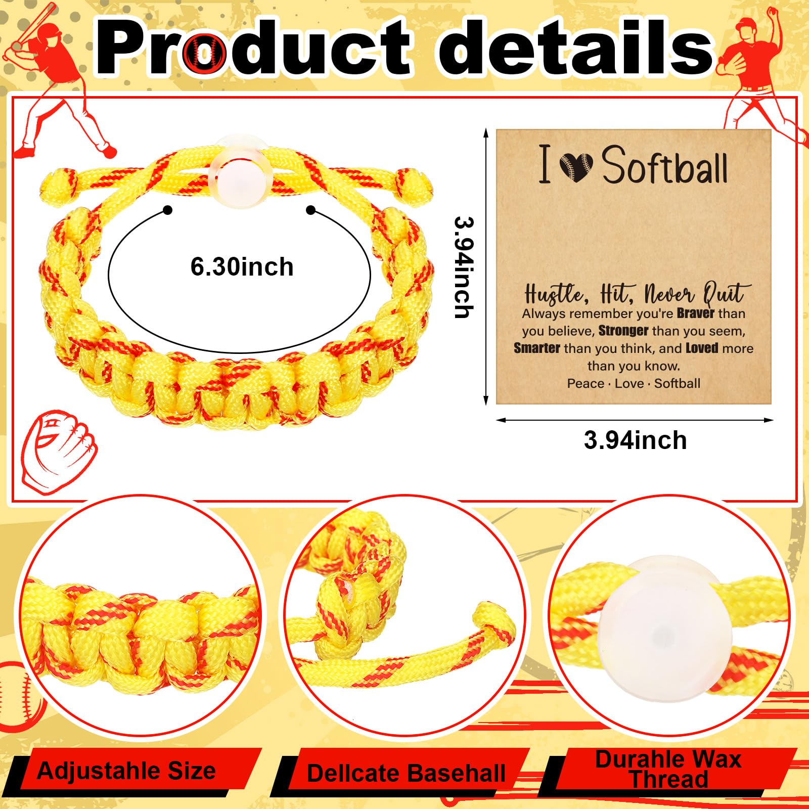 Landical softball bracelet woven rope close-up, highlighting durable cord for everyday wear.