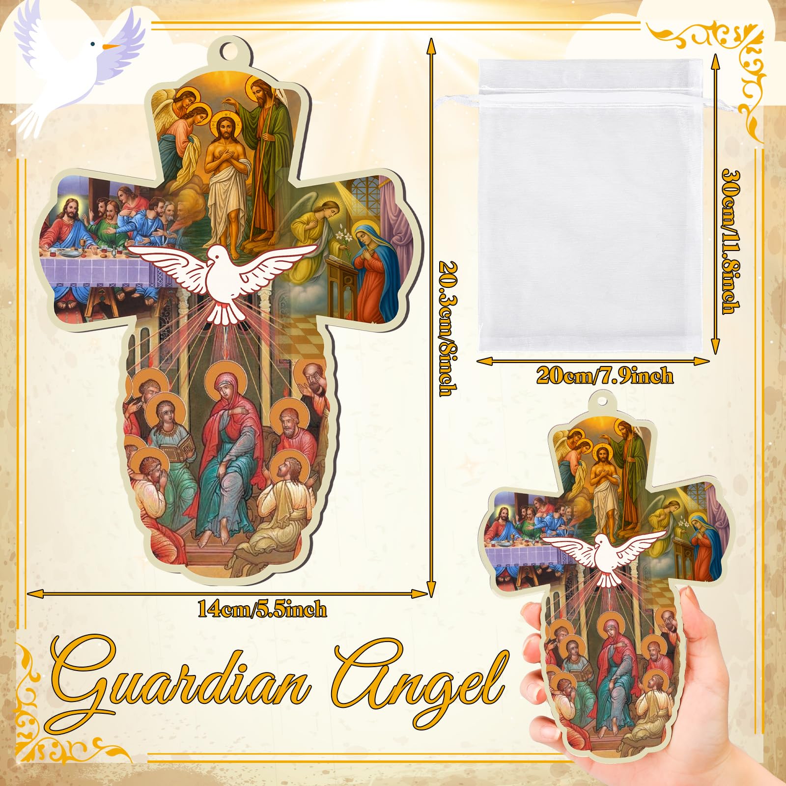 Landical wood cross 8x5 inches for versatile wall placement.