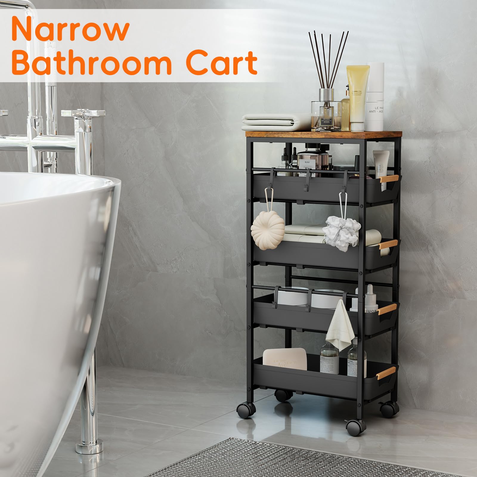 Landmok black slim rolling cart fits modern kitchen spaces