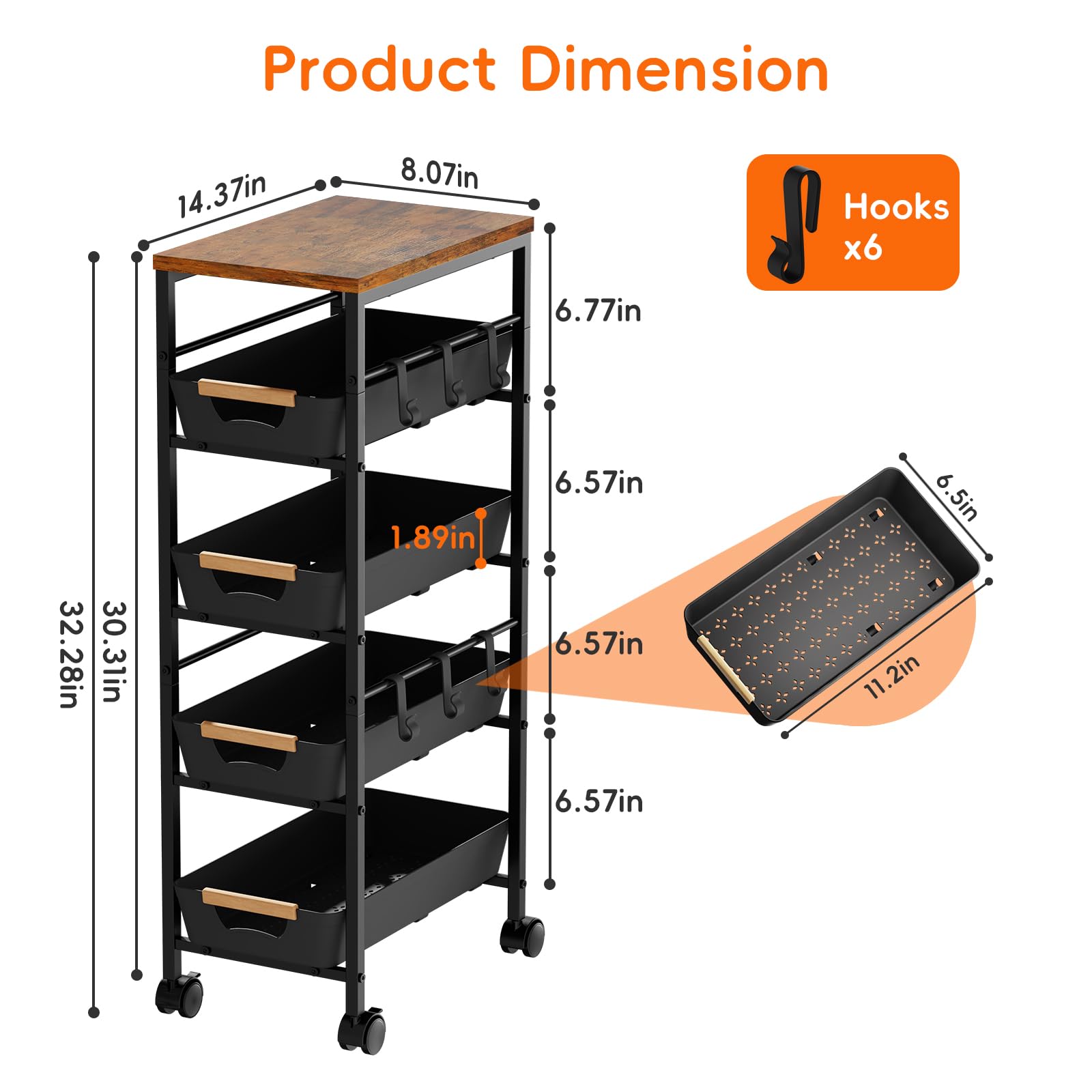 Landmok rolling cart with wheels and lockable brakes for stable placement