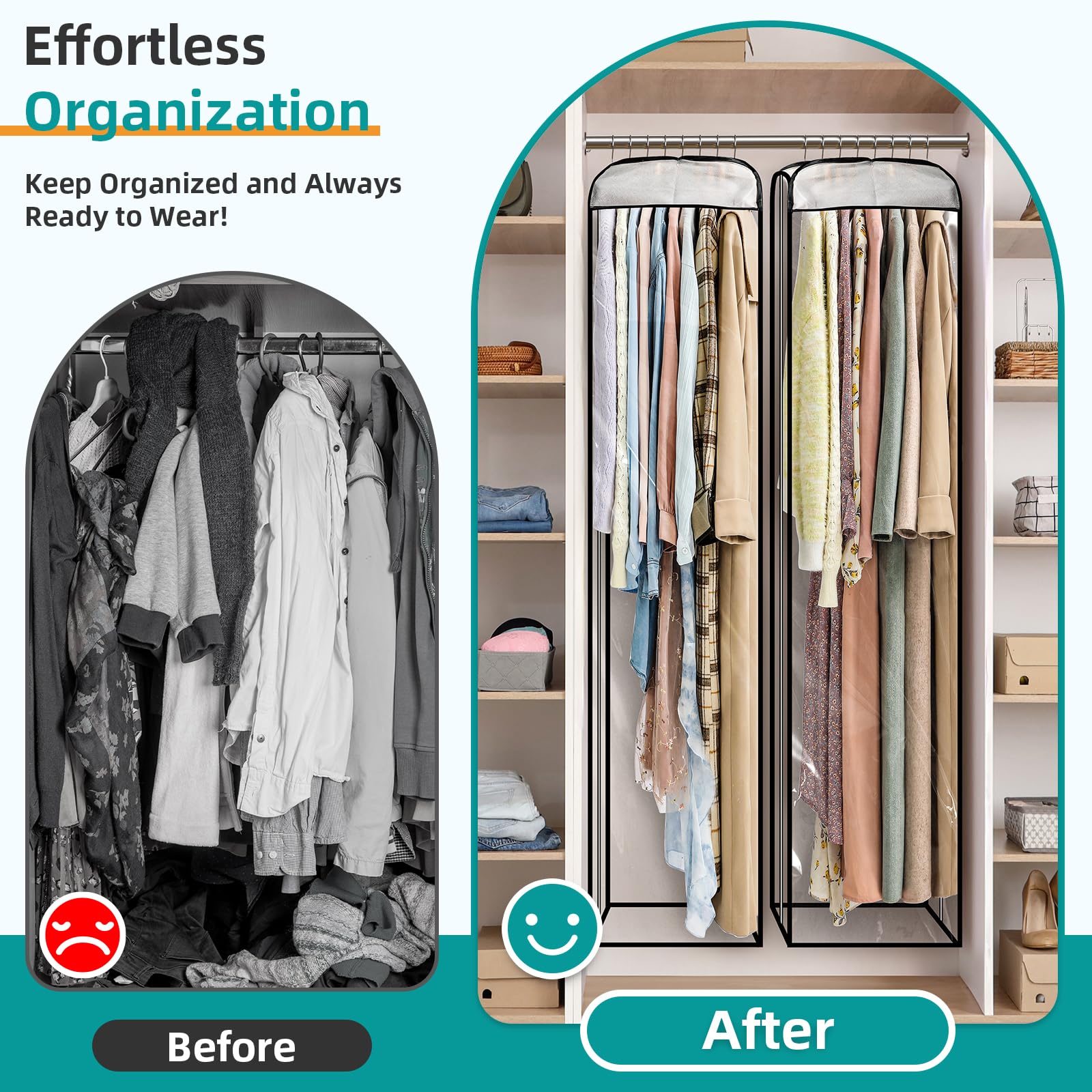 LANDNEOO bags stored in closet demonstrate organized space for coats and dresses.