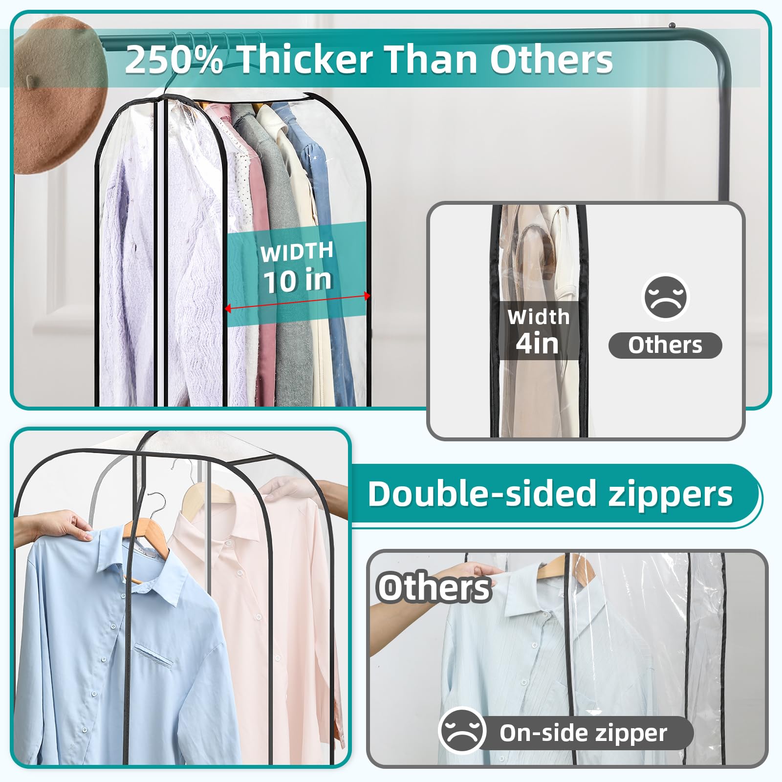 Landneoo garment bags double-sided zipper for easy access