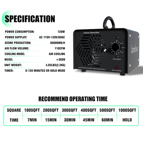 Compact LANDNOR ozone generator dimensions emphasize space-saving design