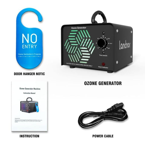 LANDNOR warranty card and support information for the ozone generator