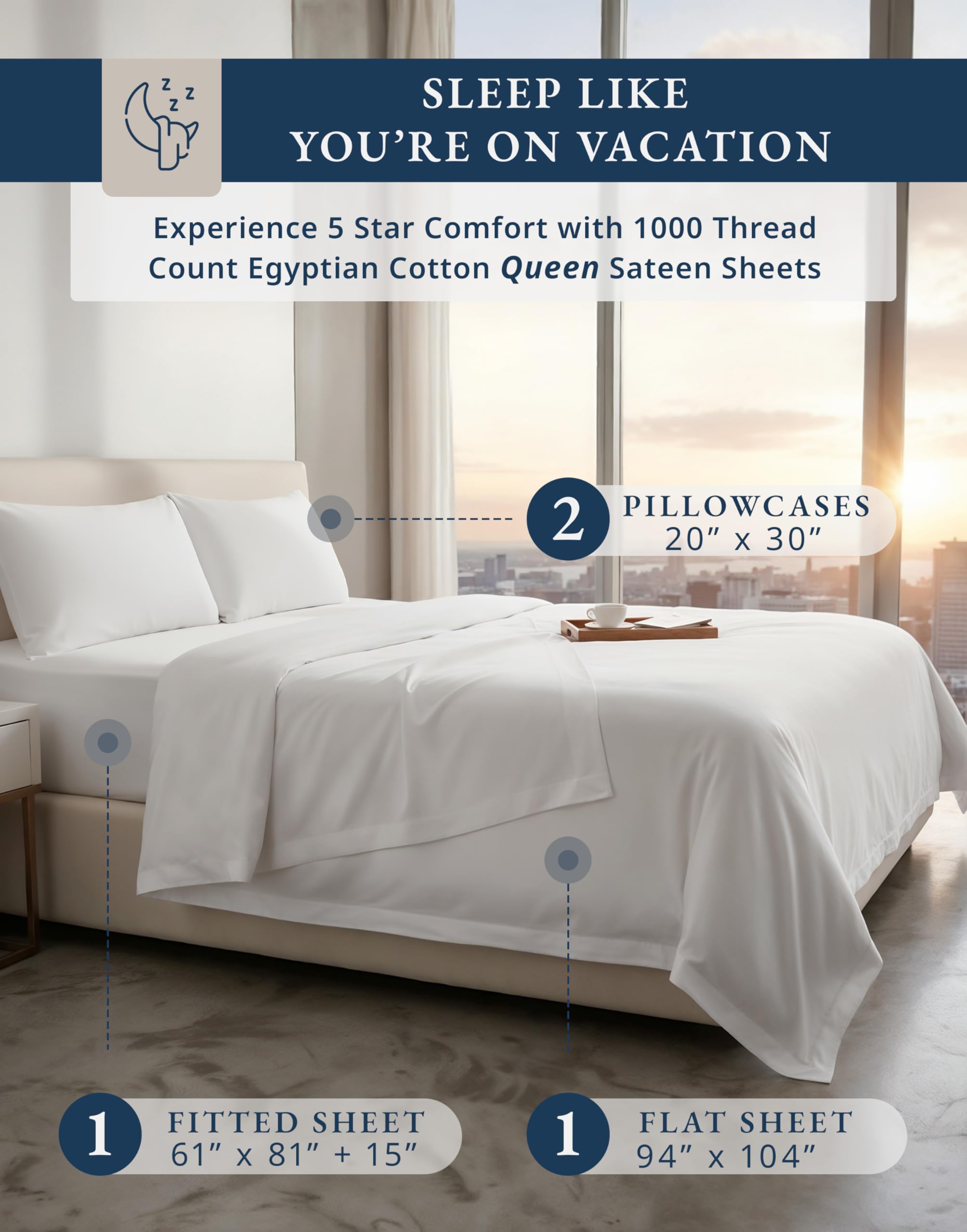 Lane Linen 100 Egyptian cotton queen flat sheet showcases silky sateen finish and luxurious drape.