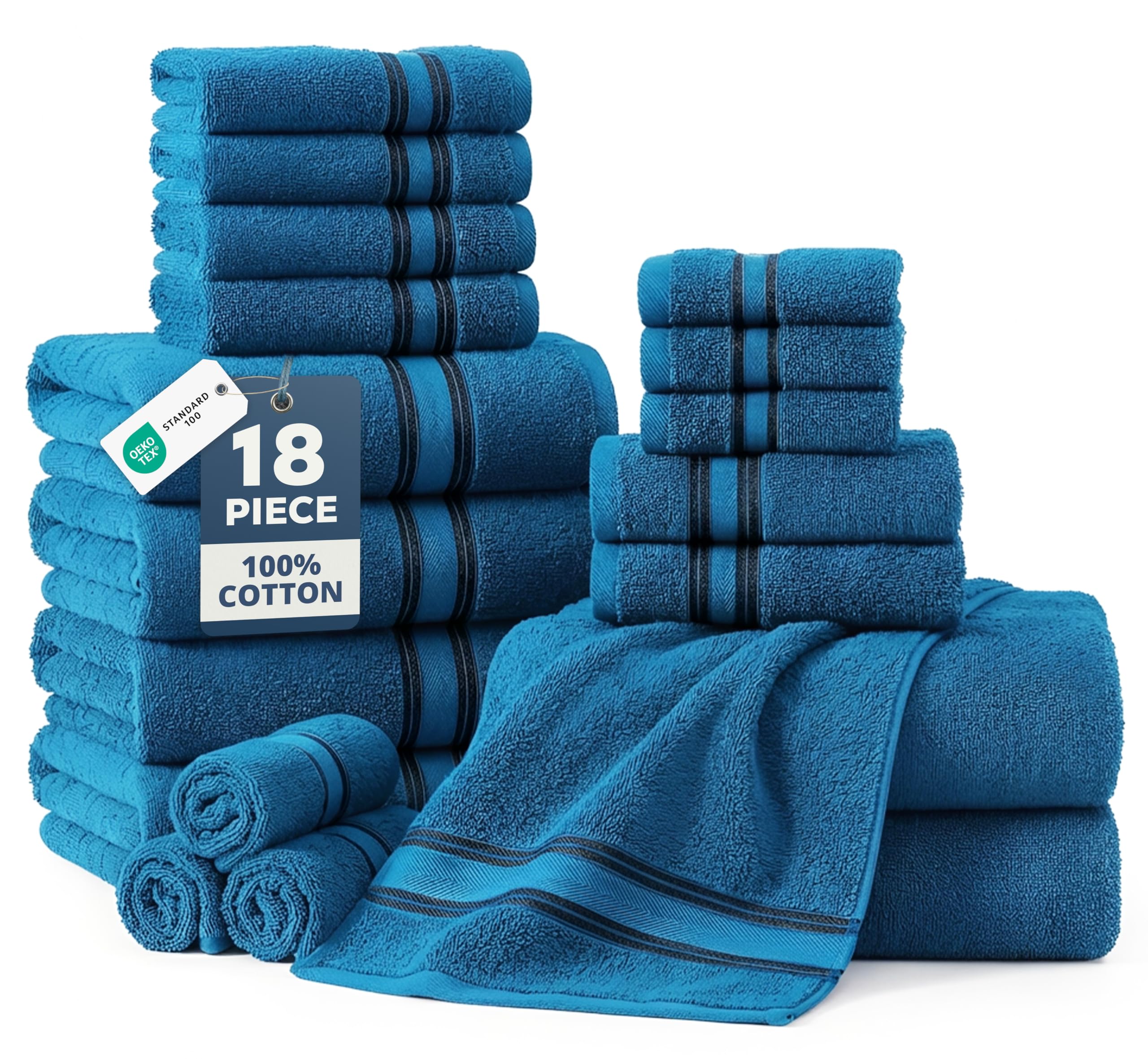 LANE LINEN 18pc bath towel set showing plush towels for daily use.