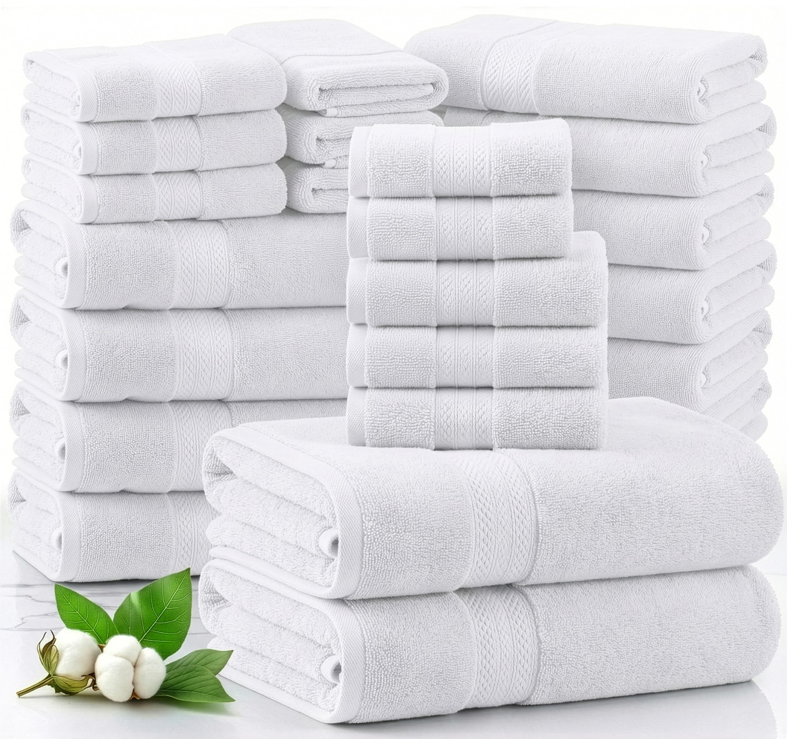 Lane Linen 24-piece towel set arranged in a bright bathroom for daily family use.