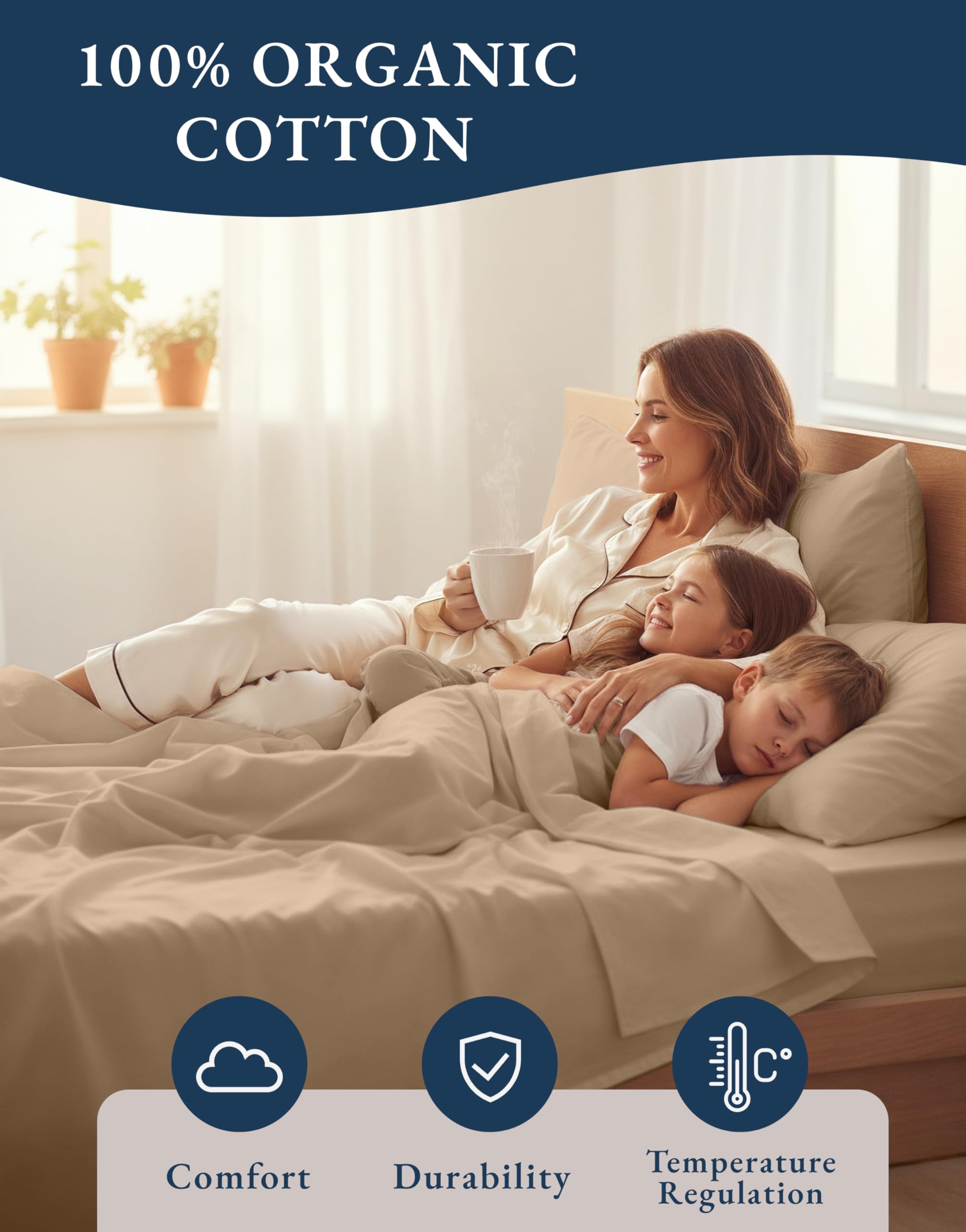Lane Linen 3-piece twin set emphasizes comprehensive bedding with flat sheet and fitted sheet.