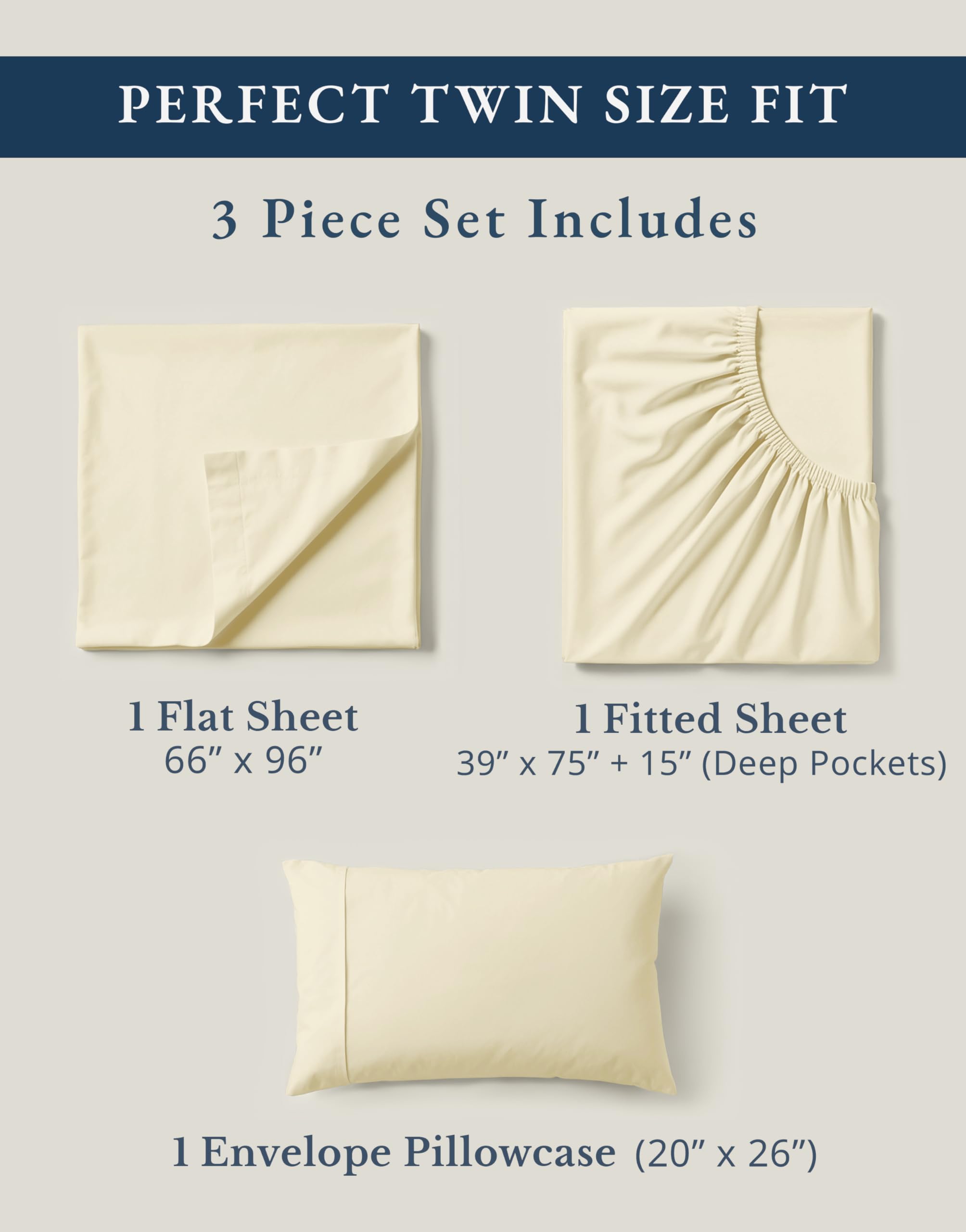 Lane Linen 3pc twin set includes flat sheet, fitted sheet, and pillowcase for complete bedding.