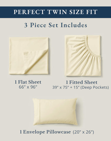 Lane Linen 3pc twin set includes flat sheet, fitted sheet, and pillowcase for complete bedding.
