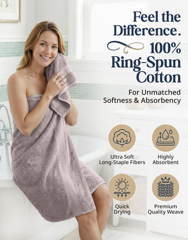 Lane Linen platinum bath towels arranged to highlight plush texture and absorbency