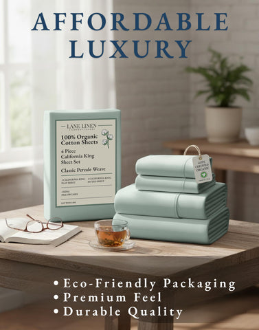 Lane Linen 4-piece California King set assembled on bed
