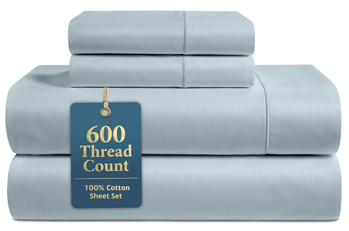Lane Linen 600TC queen flat sheet spread shows hotel-soft cotton feel.