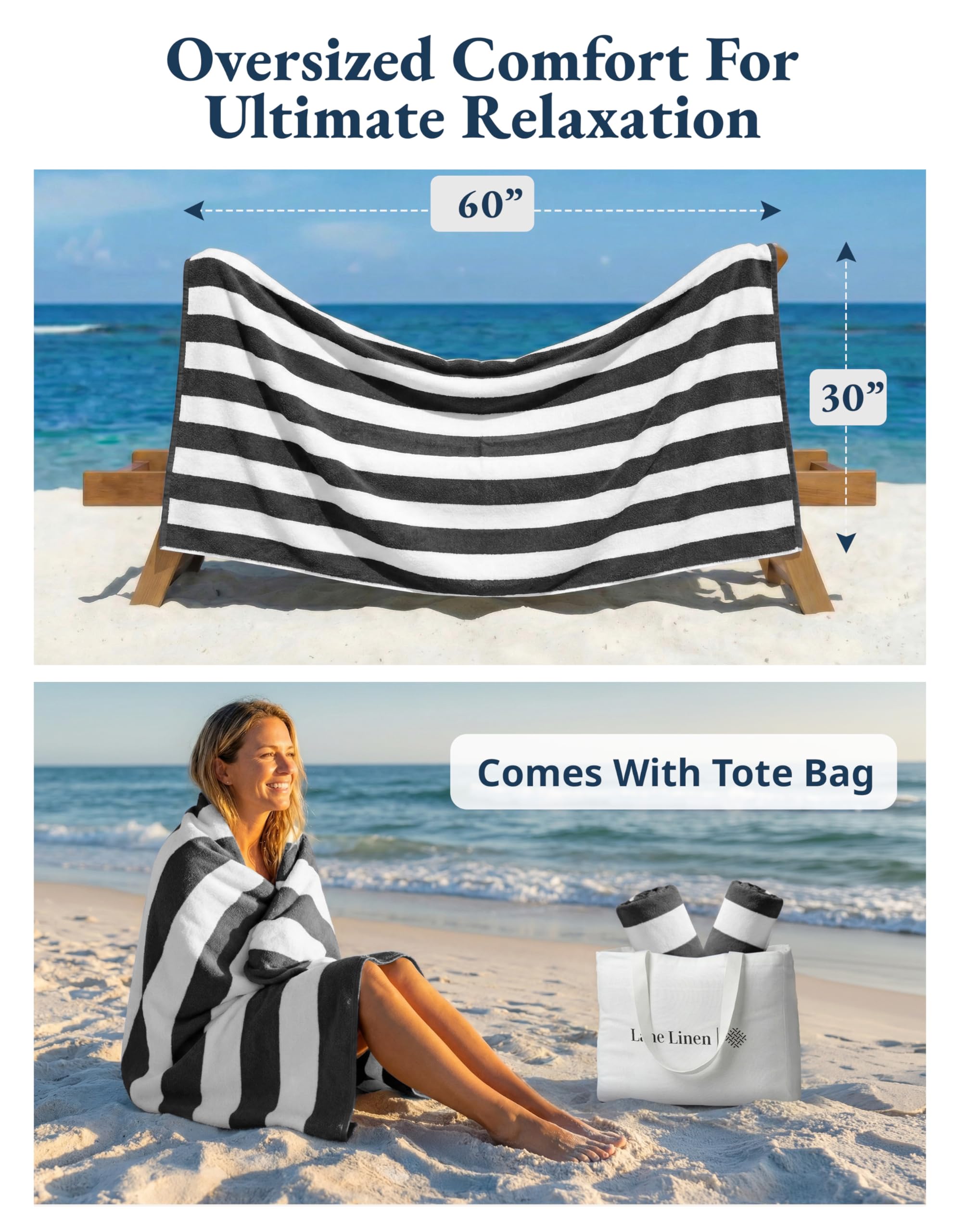 LANE LINEN highly absorbent towel that dries quickly after swimming.