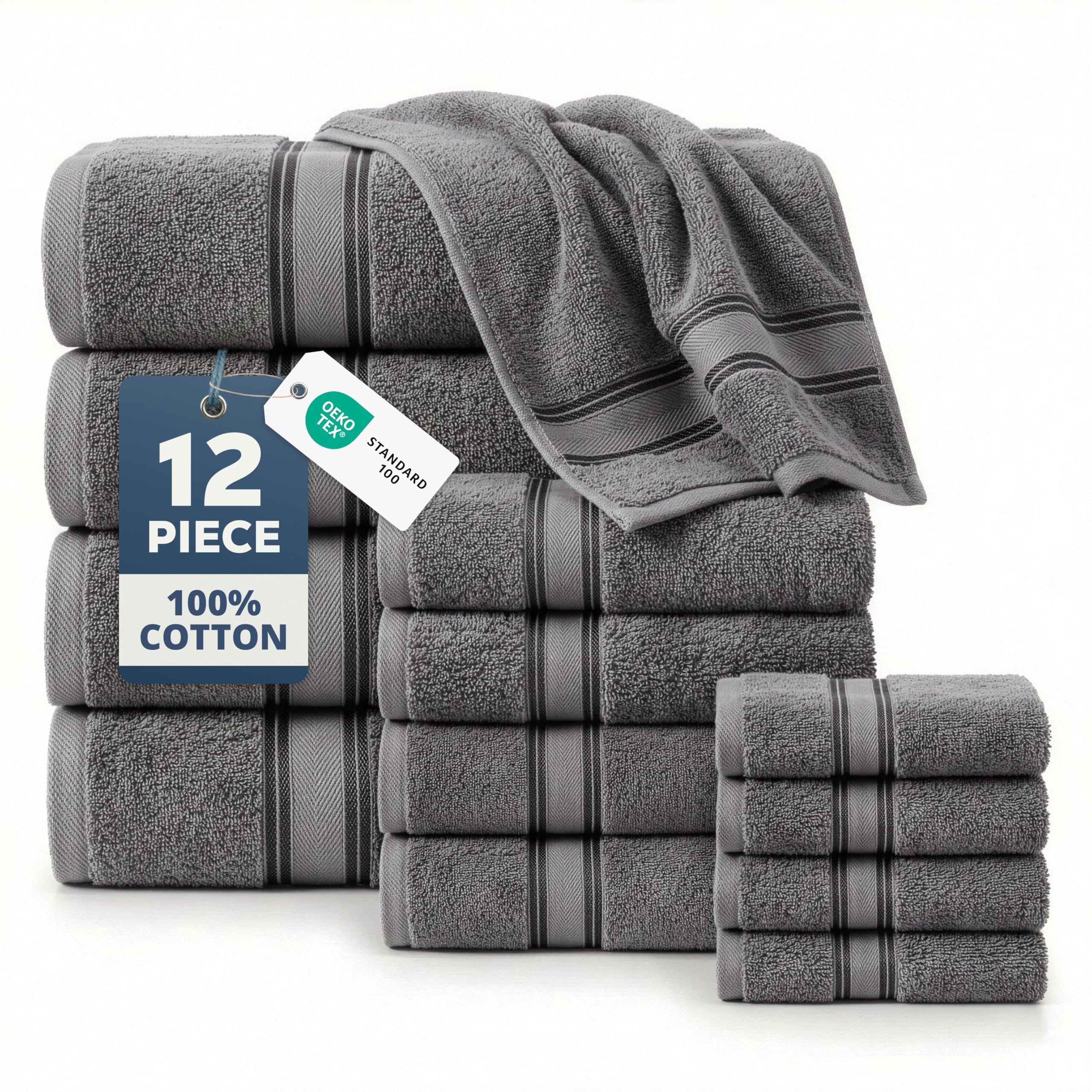 LANE LINEN bath towel 28x54 showcases plush zero-twist texture for absorbent daily use.