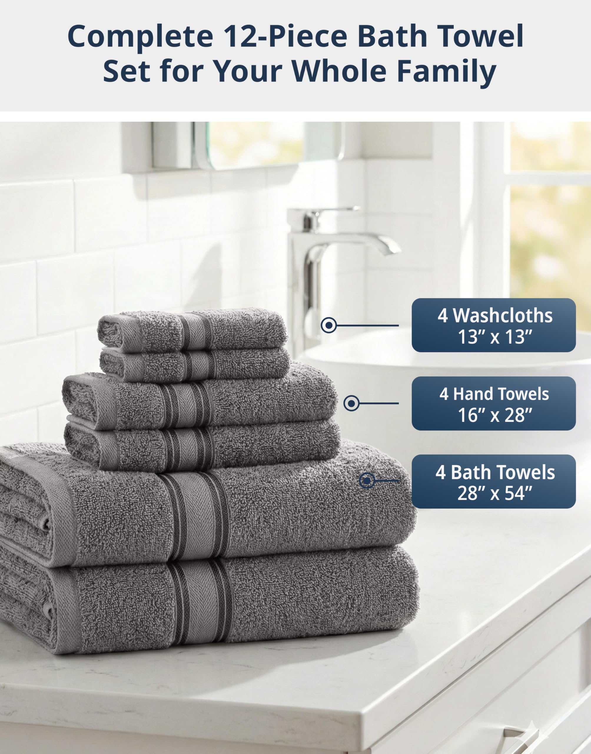 LANE LINEN bath towel set 12-coordinated colors elevates bathroom décor.
