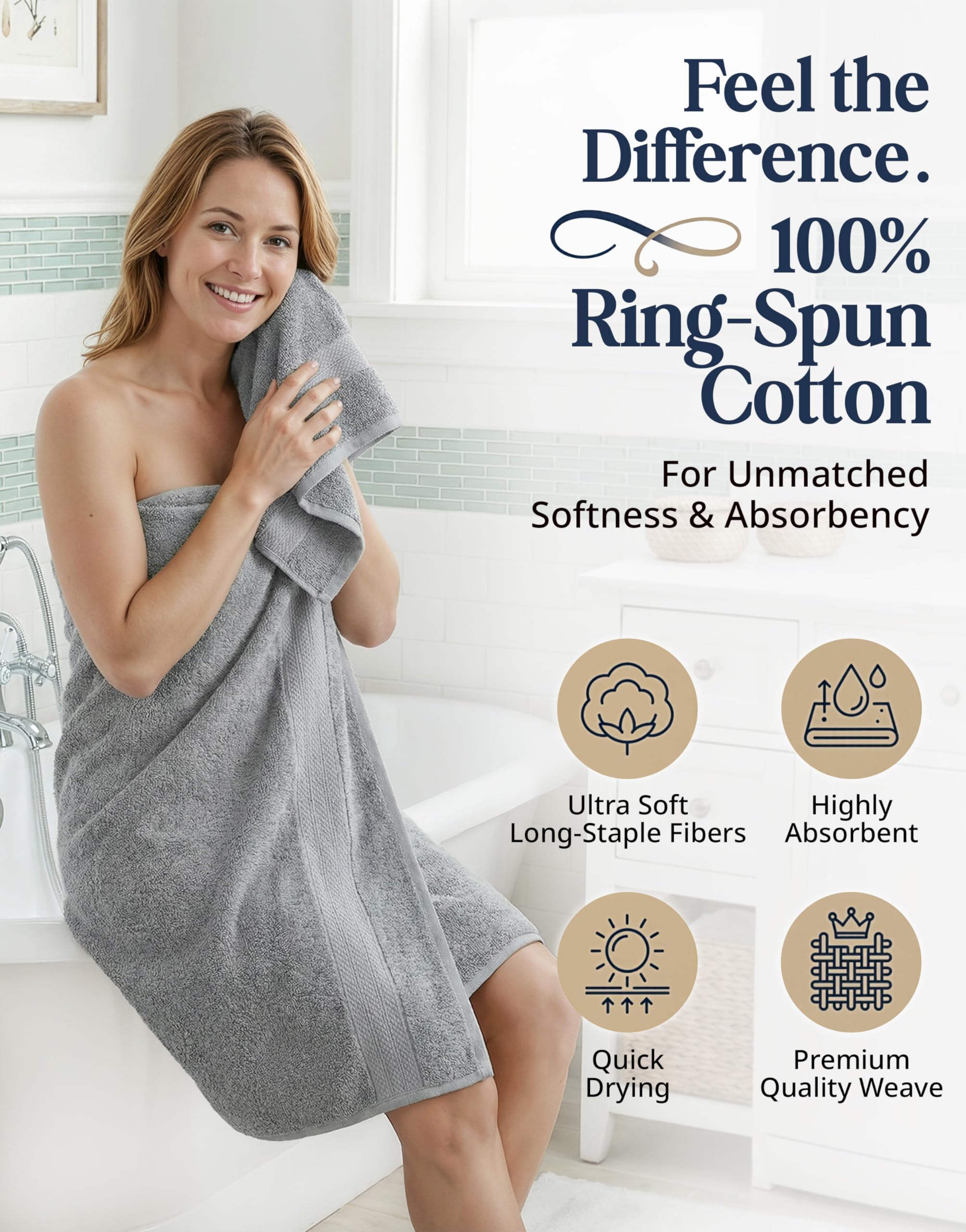 LANE LINEN bath towels 28x54 in white emphasize generous size and absorbency.