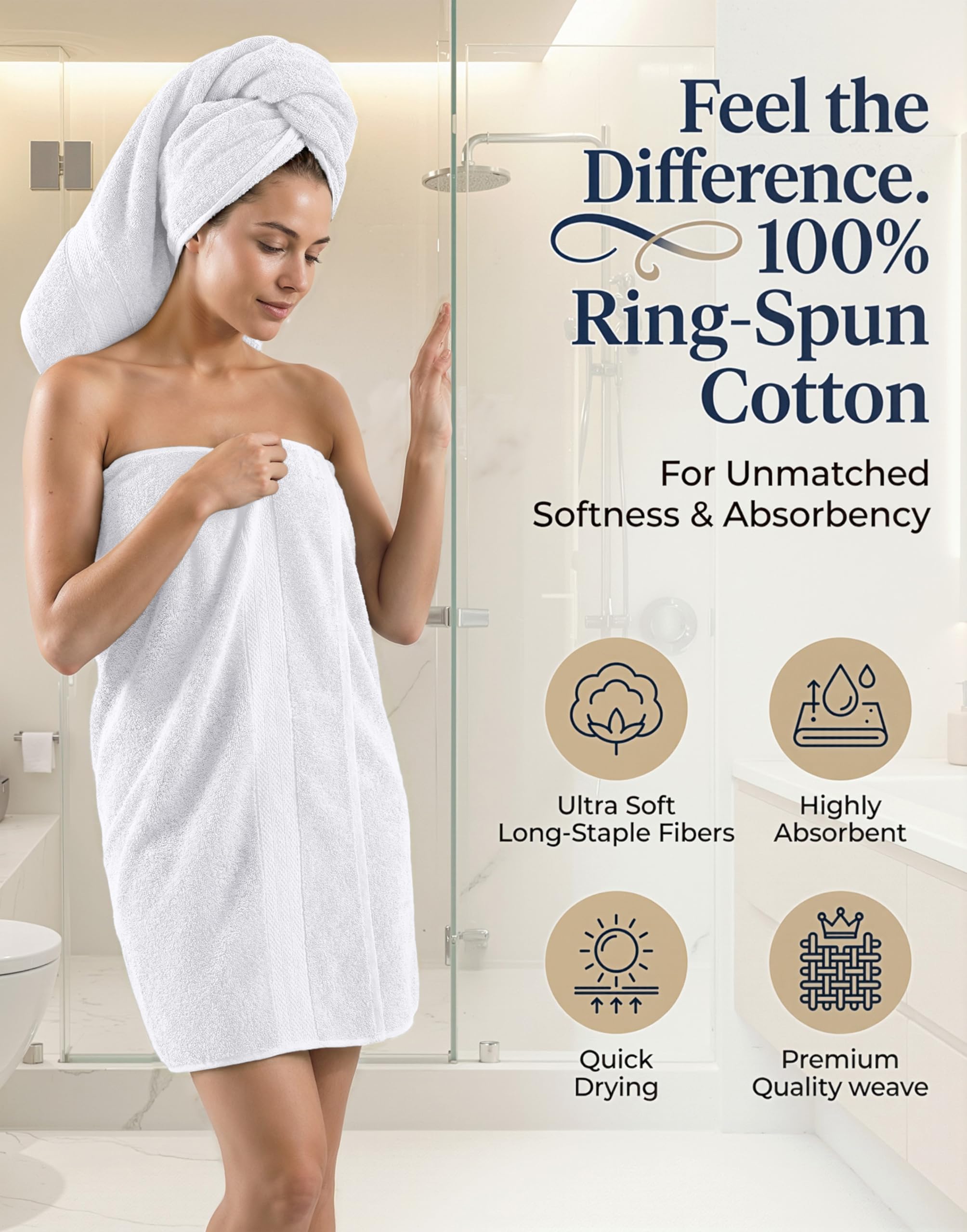 Lane Linen bath towels 28x54 inches ready for drying after a refreshing shower.