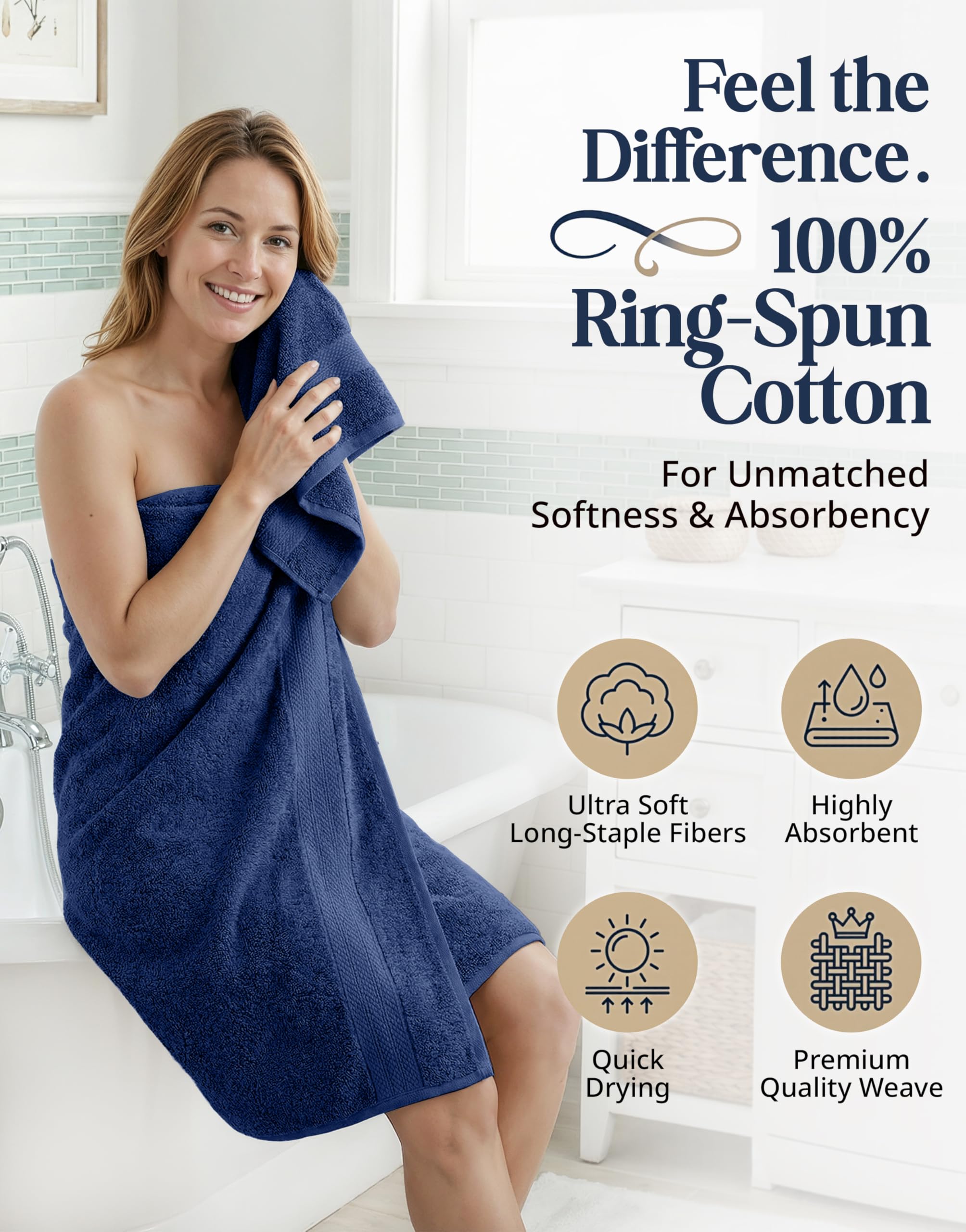 Lane Linen bath towels 28x54 inches offer generous full-body coverage.