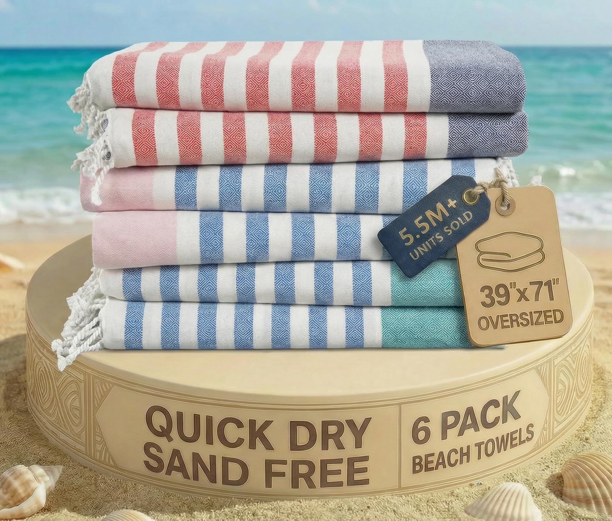 Lane Linen oversized beach towel 39x71, quick-dry and sand-free.