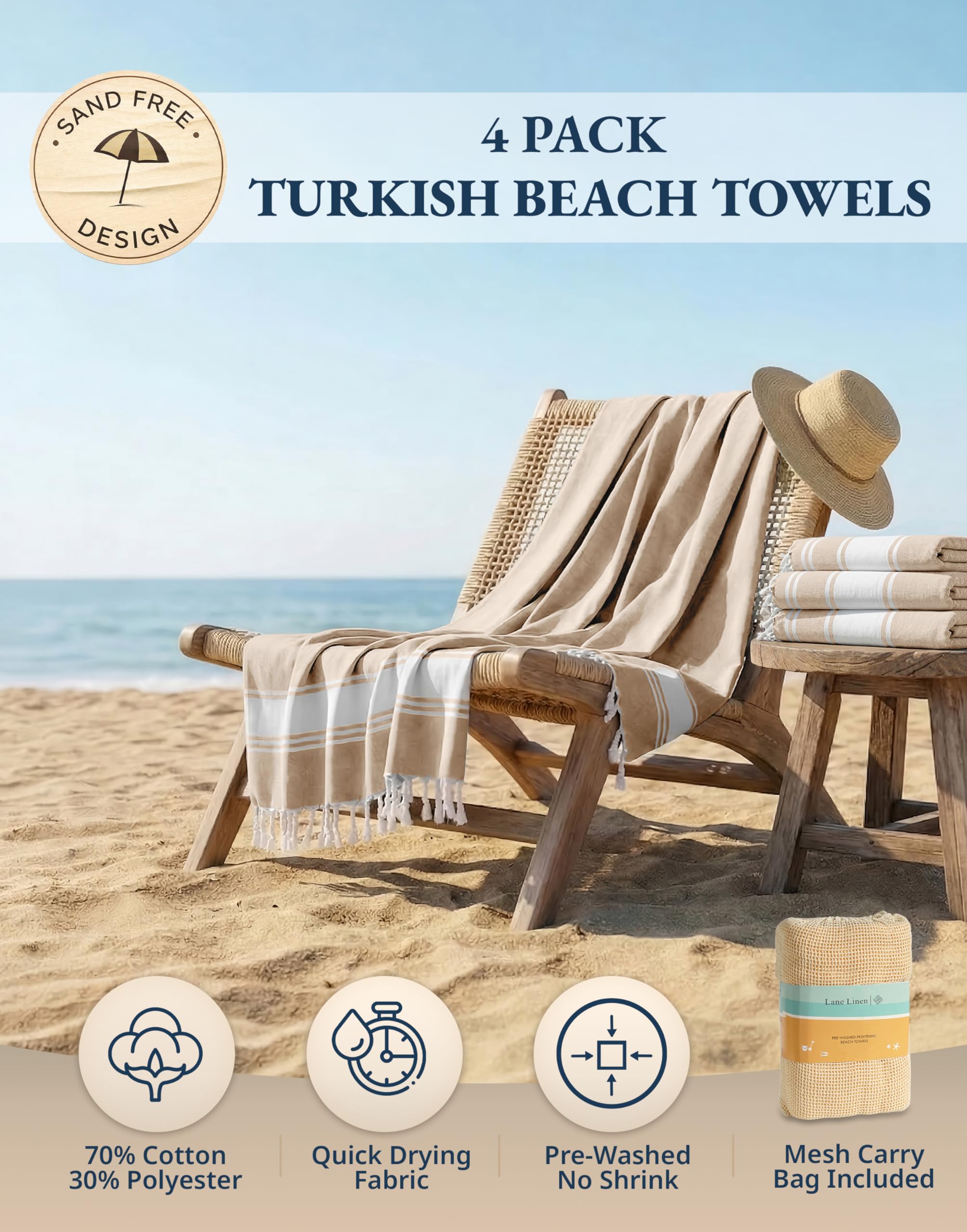 Lane Linen sand-free bag with towel for easy sand removal