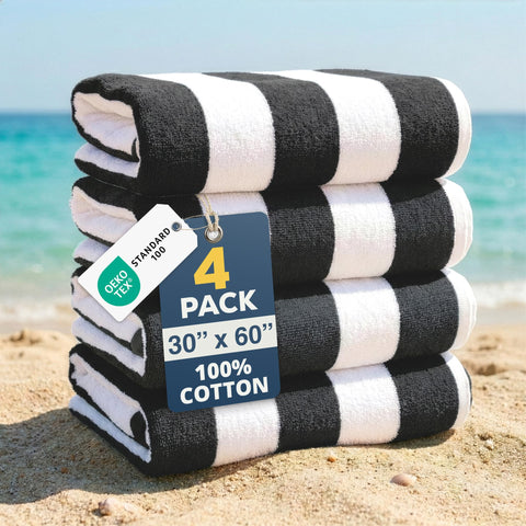 LANE LINEN 4-pack beach towels, 30x60 inches, wrap-around comfort.