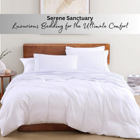 Lane Linen blue ticking stripe pattern adds calm style to any bedroom