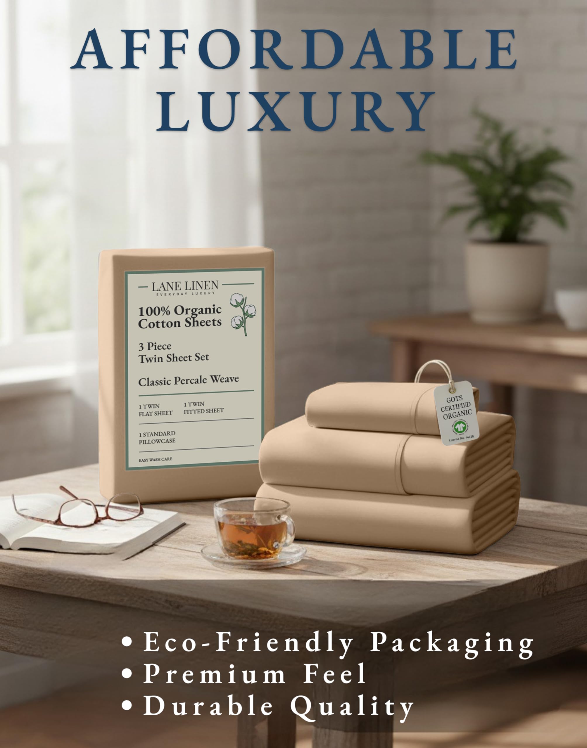 Lane Linen breathable organic cotton texture invites cool comfortable nights.