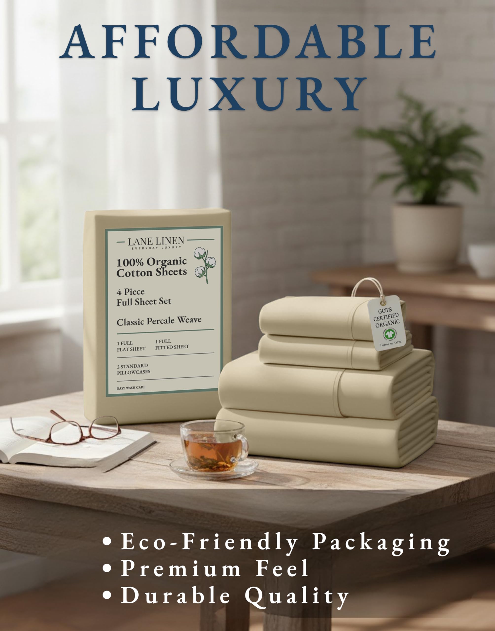 Lane Linen breathable organic cotton promotes comfortable, temperature-friendly nights.