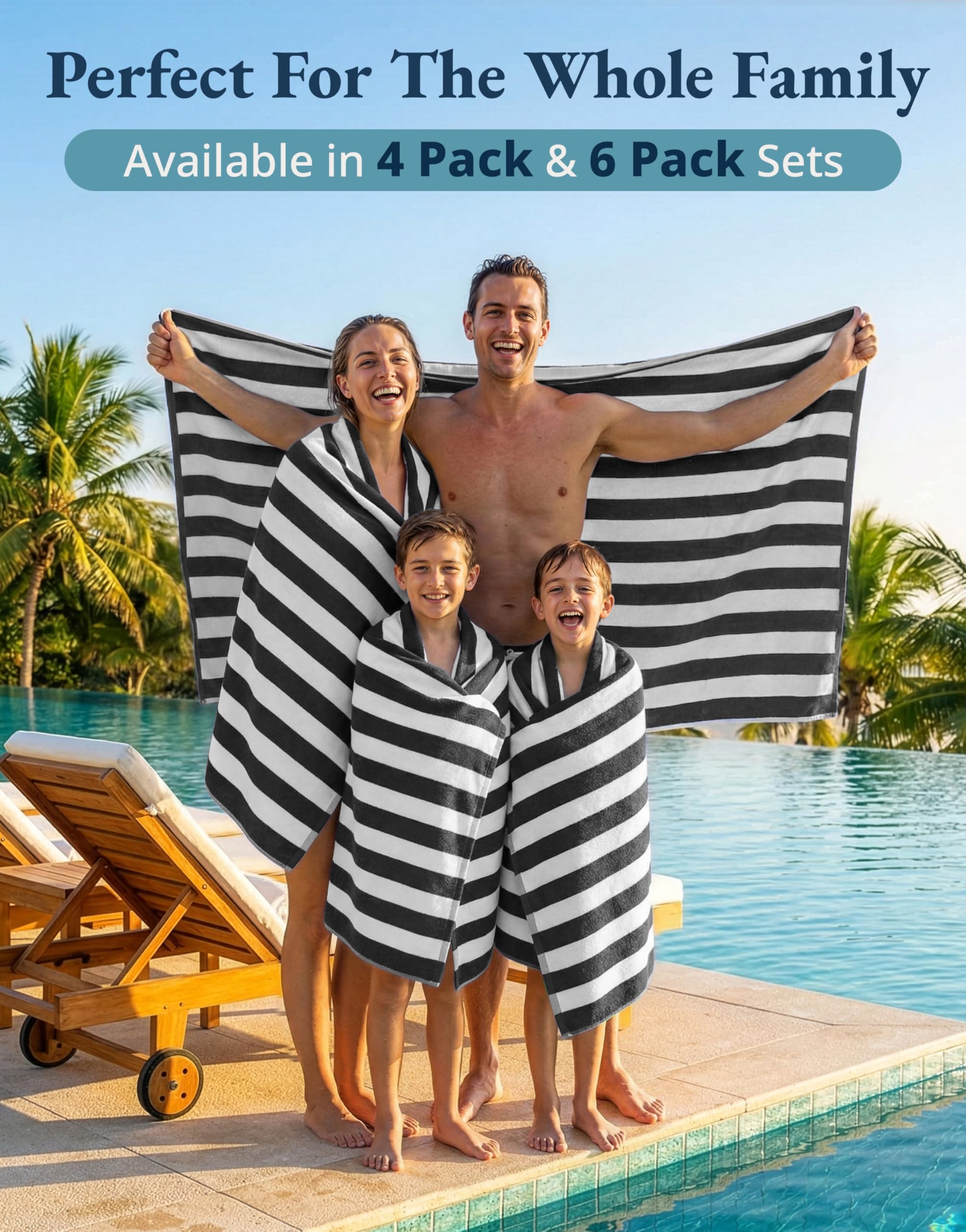 LANE LINEN cabana-striped grey design for easy poolside identification.