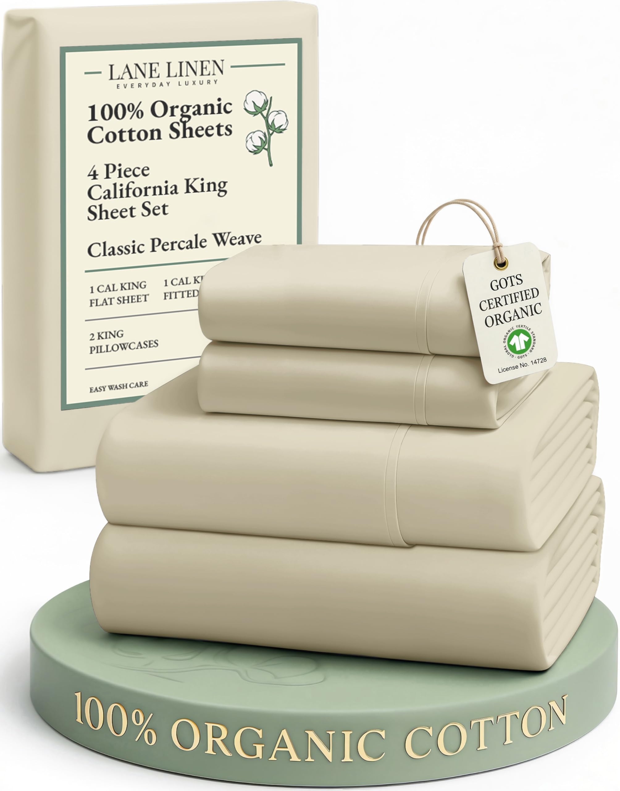 LANE LINEN cal king flat sheet with crisp percale for cool, breathable sleep