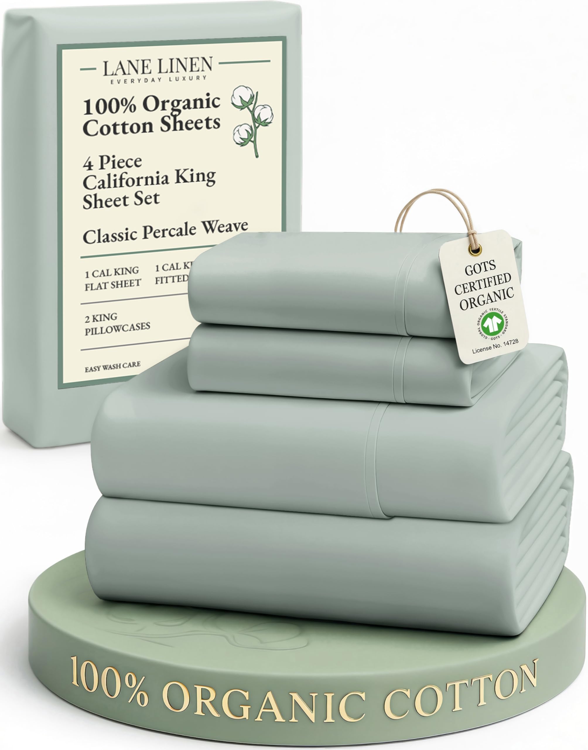 Lane Linen California King flat sheet in cool blue fabric, showing generous coverage