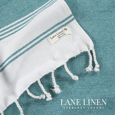 Lane Linen towel serving as picnic blanket and pool-side throw