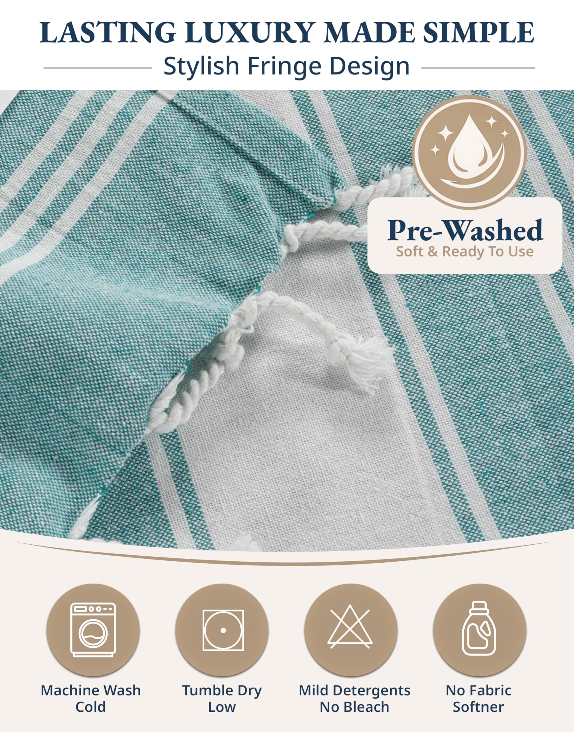 Lane Linen care-friendly towels are machine washable and dryer-safe.